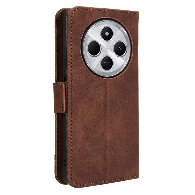For Xiaomi Poco C75 4G / Redmi 14R 5G / 14C 4G / A4 5G Leather Case Phone Wallet Cover with Multiple Card Slots - Brown