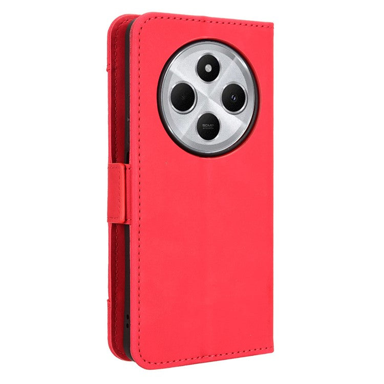 For Xiaomi Poco C75 4G / Redmi 14R 5G / 14C 4G / A4 5G Leather Case Phone Wallet Cover with Multiple Card Slots - Red