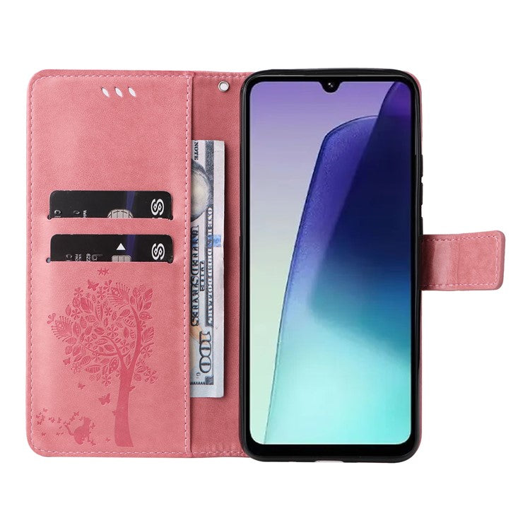 KT Imprinting Flower Series-3 For Xiaomi Poco C75 4G / Redmi 14R 5G / 14C 4G Case Cat Tree Pattern Flip Leather Phone Cover - Pink