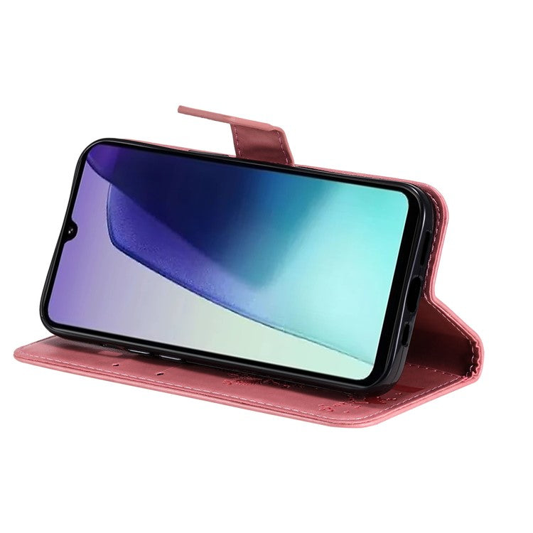 KT Imprinting Flower Series-3 For Xiaomi Poco C75 4G / Redmi 14R 5G / 14C 4G Case Cat Tree Pattern Flip Leather Phone Cover - Pink