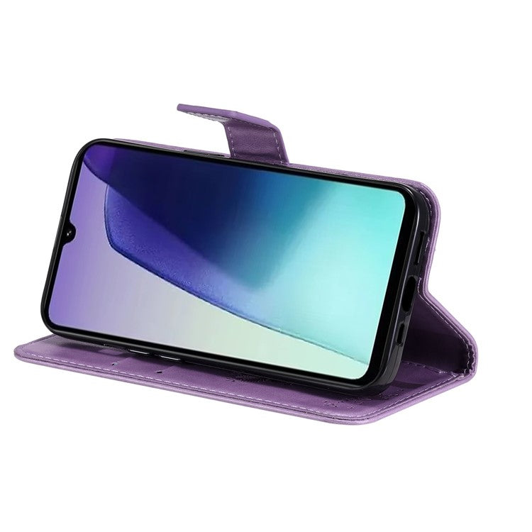 KT Imprinting Flower Series-3 For Xiaomi Poco C75 4G / Redmi 14R 5G / 14C 4G Case Cat Tree Pattern Flip Leather Phone Cover - Light Purple