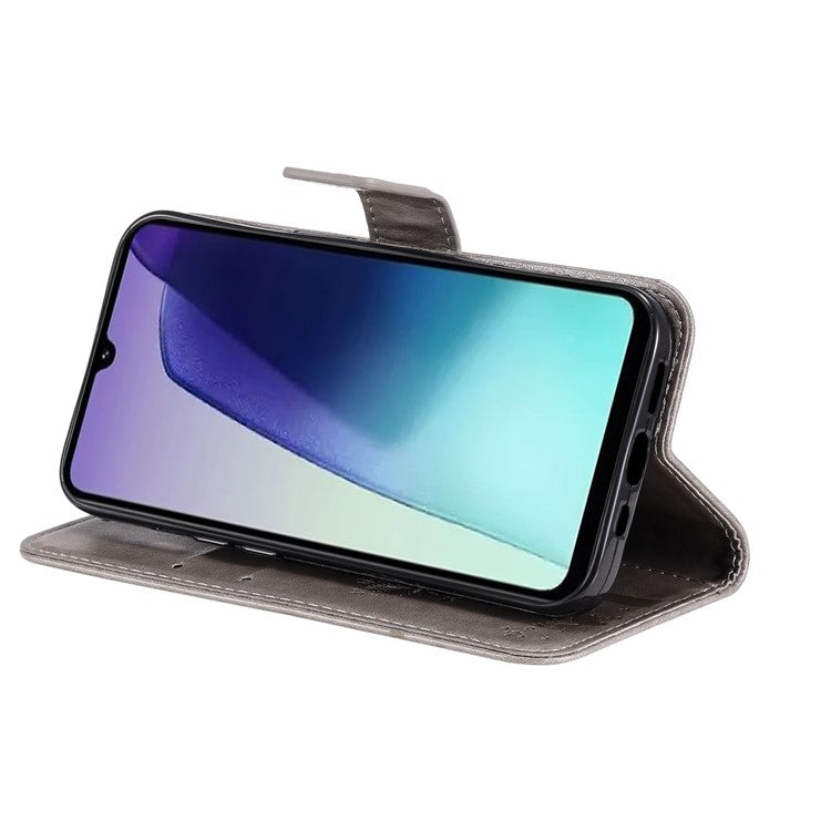 KT Imprinting Flower Series-3 For Xiaomi Poco C75 4G / Redmi 14R 5G / 14C 4G Case Cat Tree Pattern Flip Leather Phone Cover - Grey