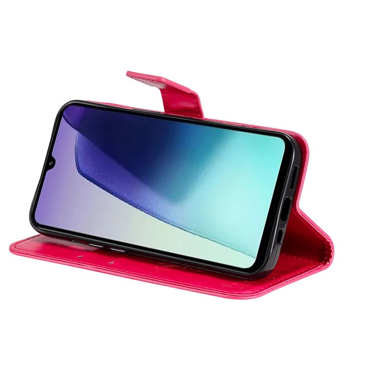 KT Imprinting Flower Series-3 For Xiaomi Poco C75 4G / Redmi 14R 5G / 14C 4G Case Cat Tree Pattern Flip Leather Phone Cover - Rose