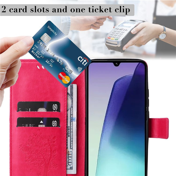 KT Imprinting Flower Series-3 For Xiaomi Poco C75 4G / Redmi 14R 5G / 14C 4G Case Cat Tree Pattern Flip Leather Phone Cover - Rose