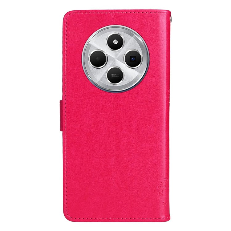 KT Imprinting Flower Series-3 For Xiaomi Poco C75 4G / Redmi 14R 5G / 14C 4G Case Cat Tree Pattern Flip Leather Phone Cover - Rose