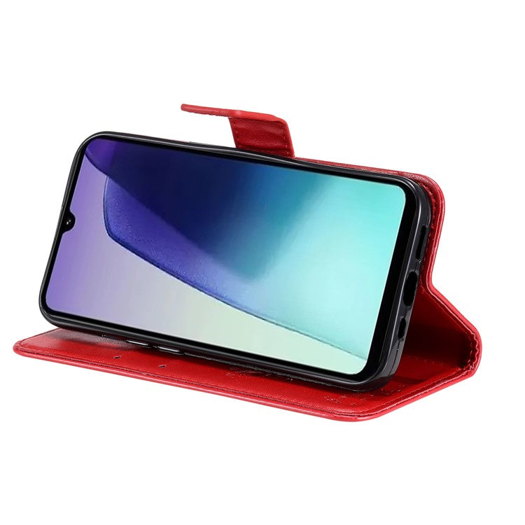 KT Imprinting Flower Series-3 For Xiaomi Poco C75 4G / Redmi 14R 5G / 14C 4G Case Cat Tree Pattern Flip Leather Phone Cover - Red