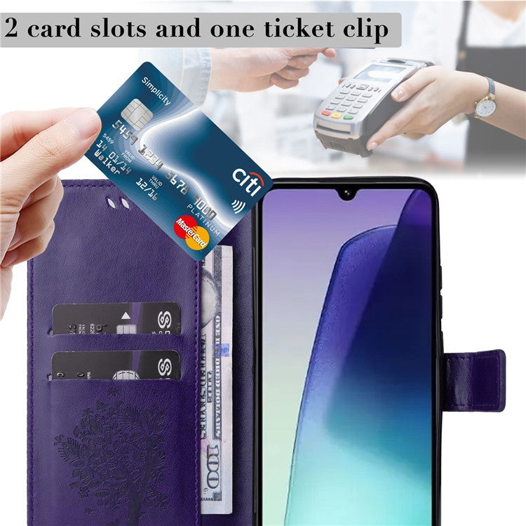 KT Imprinting Flower Series-3 For Xiaomi Poco C75 4G / Redmi 14R 5G / 14C 4G Case Cat Tree Pattern Flip Leather Phone Cover - Purple