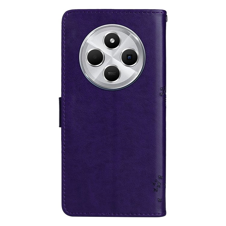KT Imprinting Flower Series-3 For Xiaomi Poco C75 4G / Redmi 14R 5G / 14C 4G Case Cat Tree Pattern Flip Leather Phone Cover - Purple