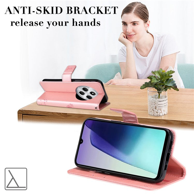 KT Imprinting Flower Series-3 For Xiaomi Poco C75 4G / Redmi 14R 5G / 14C 4G Case Cat Tree Pattern Flip Leather Phone Cover - Rose Gold