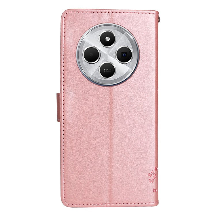 KT Imprinting Flower Series-3 For Xiaomi Poco C75 4G / Redmi 14R 5G / 14C 4G Case Cat Tree Pattern Flip Leather Phone Cover - Rose Gold