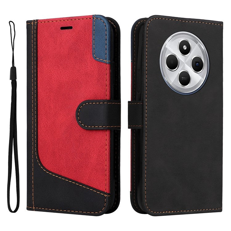For Xiaomi Poco C75 4G / Redmi 14R 5G / 14C 4G Case Flip Wallet Leather Phone Cover 3 Color Splicing - Black