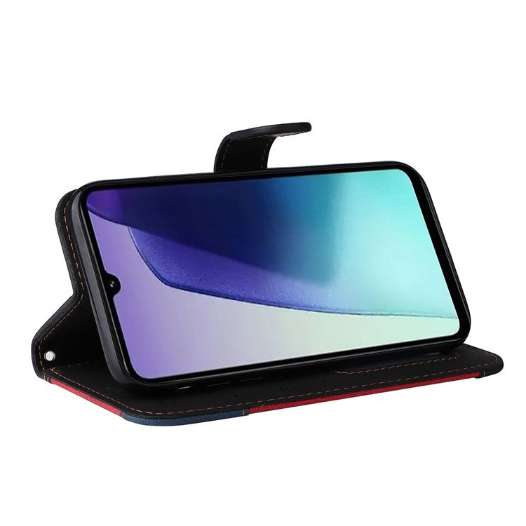 For Xiaomi Poco C75 4G / Redmi 14R 5G / 14C 4G Case Flip Wallet Leather Phone Cover 3 Color Splicing - Black