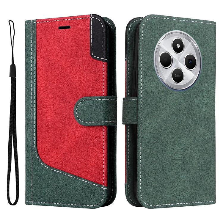 For Xiaomi Poco C75 4G / Redmi 14R 5G / 14C 4G Case Flip Wallet Leather Phone Cover 3 Color Splicing - Green