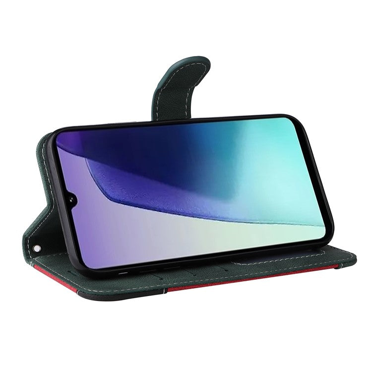 For Xiaomi Poco C75 4G / Redmi 14R 5G / 14C 4G Case Flip Wallet Leather Phone Cover 3 Color Splicing - Green