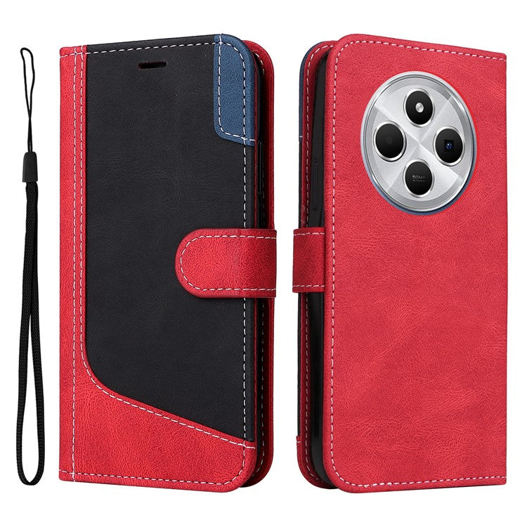 For Xiaomi Poco C75 4G / Redmi 14R 5G / 14C 4G Case Flip Wallet Leather Phone Cover 3 Color Splicing - Red
