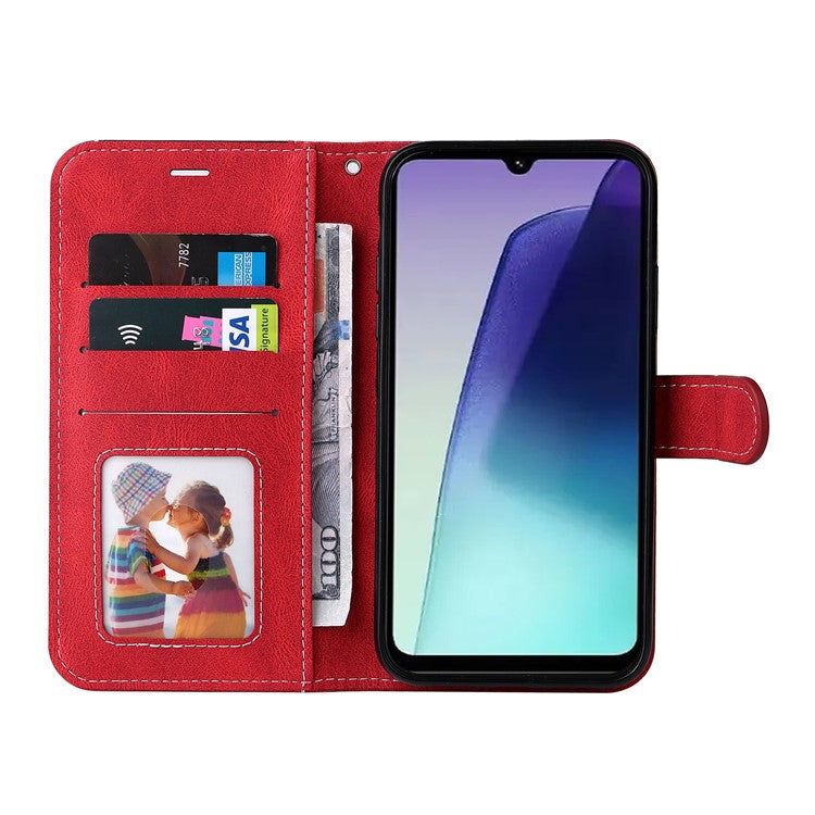 For Xiaomi Poco C75 4G / Redmi 14R 5G / 14C 4G Case Flip Wallet Leather Phone Cover 3 Color Splicing - Red