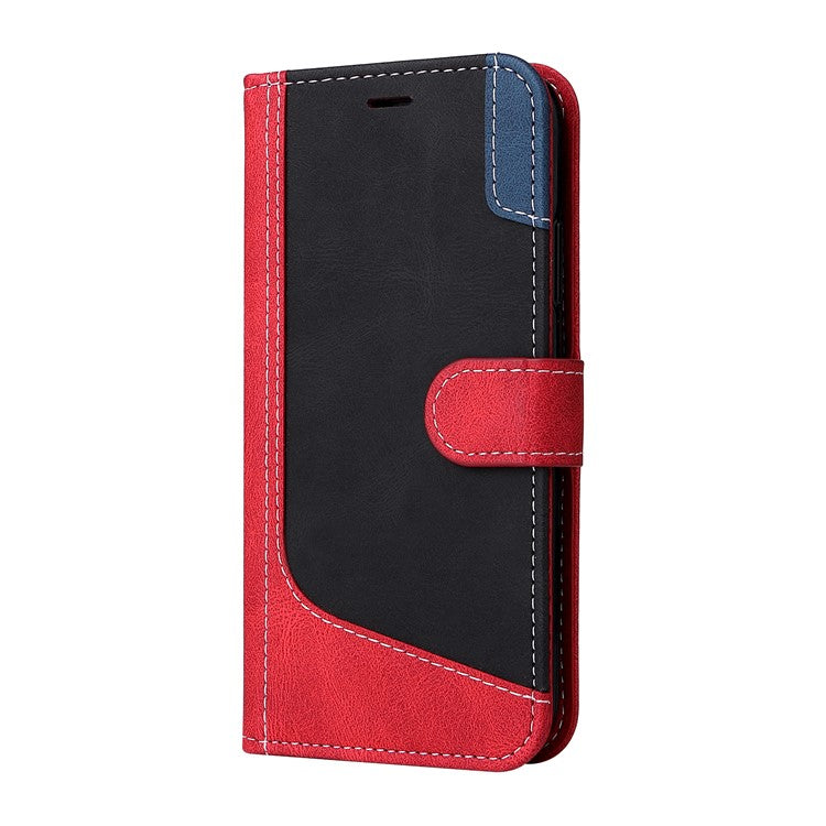 For Xiaomi Poco C75 4G / Redmi 14R 5G / 14C 4G Case Flip Wallet Leather Phone Cover 3 Color Splicing - Red
