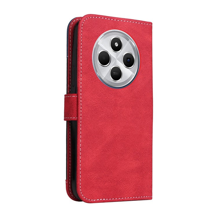 For Xiaomi Poco C75 4G / Redmi 14R 5G / 14C 4G Case Flip Wallet Leather Phone Cover 3 Color Splicing - Red