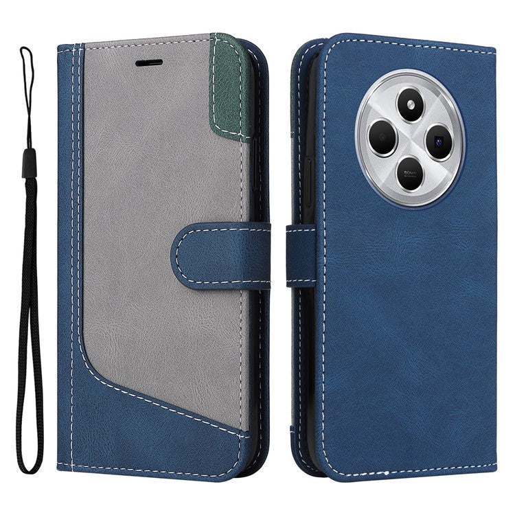 For Xiaomi Poco C75 4G / Redmi 14R 5G / 14C 4G Case Flip Wallet Leather Phone Cover 3 Color Splicing - Blue