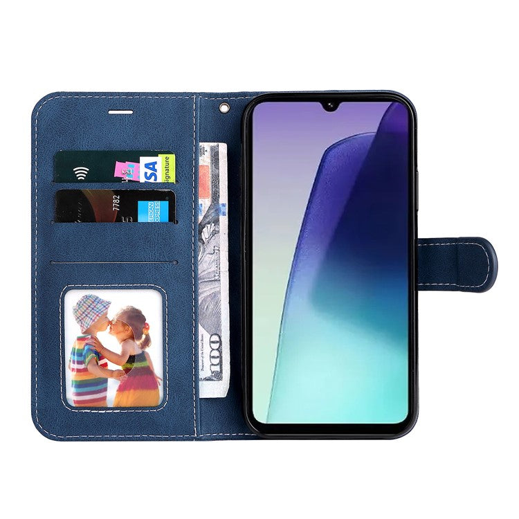 For Xiaomi Poco C75 4G / Redmi 14R 5G / 14C 4G Case Flip Wallet Leather Phone Cover 3 Color Splicing - Blue