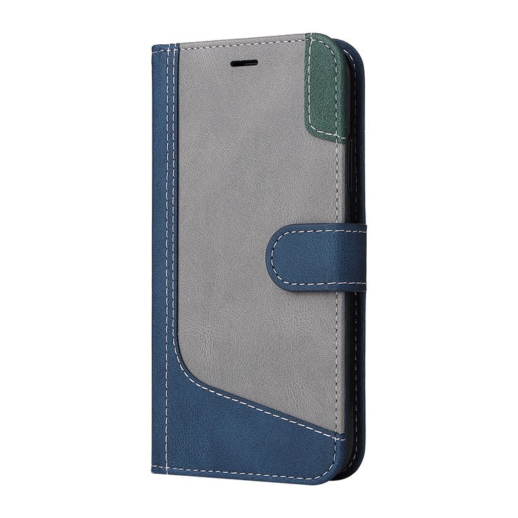 For Xiaomi Poco C75 4G / Redmi 14R 5G / 14C 4G Case Flip Wallet Leather Phone Cover 3 Color Splicing - Blue