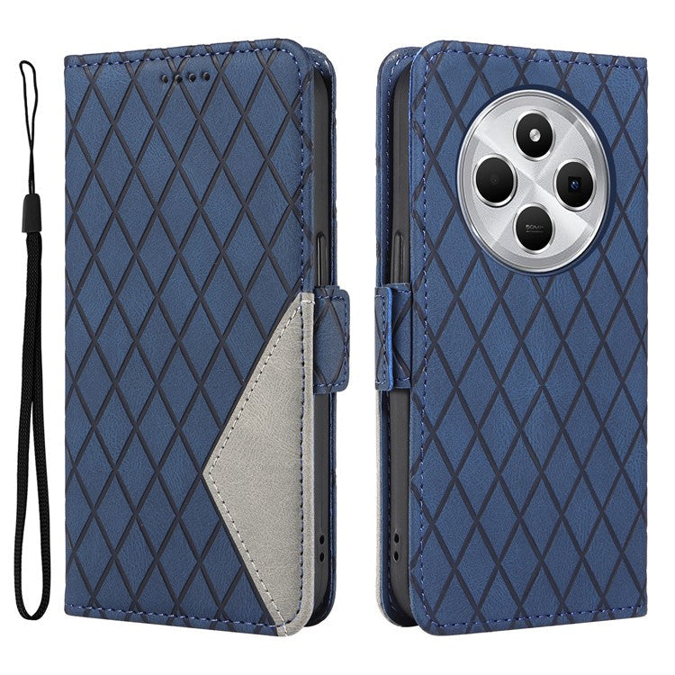 For Xiaomi Poco C75 4G / Redmi 14R 5G / 14C 4G Case Rhombus PU Leather Flip Wallet Phone Cover - Blue