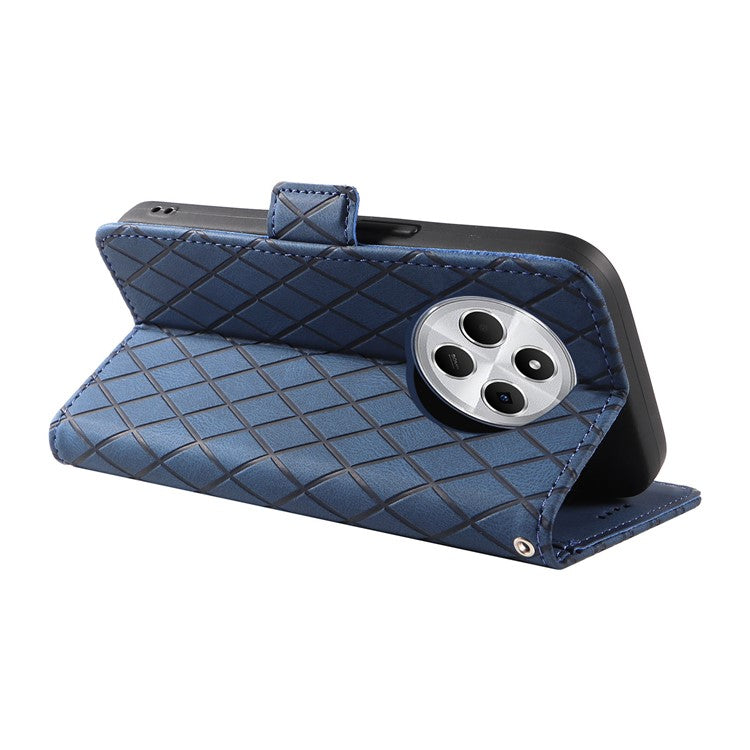 For Xiaomi Poco C75 4G / Redmi 14R 5G / 14C 4G Case Rhombus PU Leather Flip Wallet Phone Cover - Blue