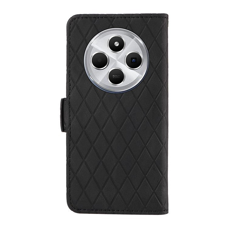 For Xiaomi Poco C75 4G / Redmi 14R 5G / 14C 4G Case Rhombus PU Leather Flip Wallet Phone Cover - Black