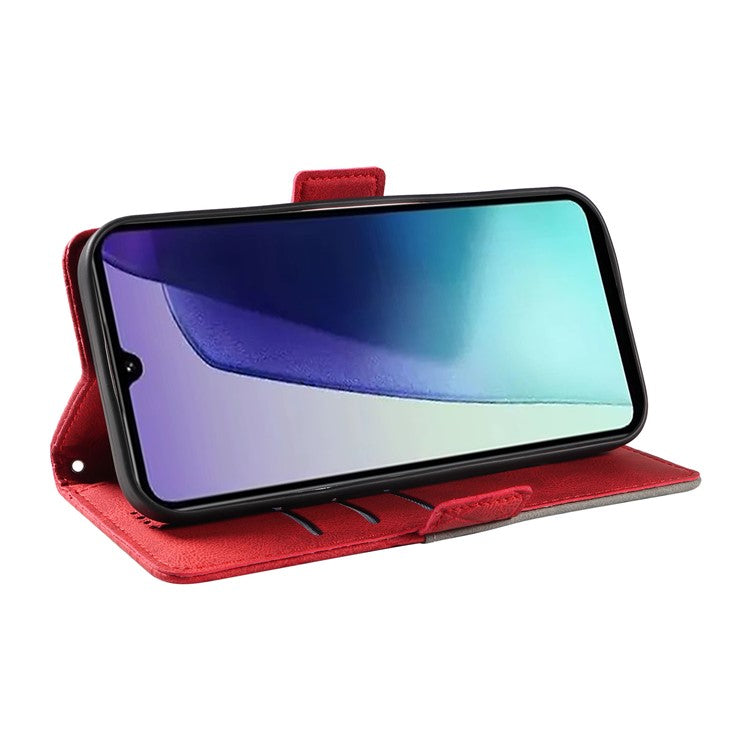 For Xiaomi Poco C75 4G / Redmi 14R 5G / 14C 4G Case Rhombus PU Leather Flip Wallet Phone Cover - Red