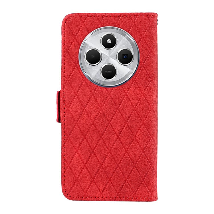 For Xiaomi Poco C75 4G / Redmi 14R 5G / 14C 4G Case Rhombus PU Leather Flip Wallet Phone Cover - Red