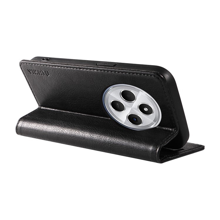 YIKATU YK-006 For Xiaomi Poco C75 4G / Redmi 14R 5G / 14C 4G Case Wallet Litchi Grain Leather Phone Cover Magnetic Auto-Absorbed - Black