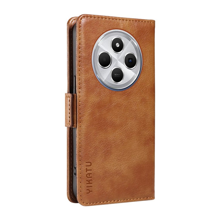 YIKATU YK-007 For Xiaomi Poco C75 4G / Redmi 14R 5G / 14C 4G Case Side Buckle PU Leather Phone Cover Litchi Texture - Brown