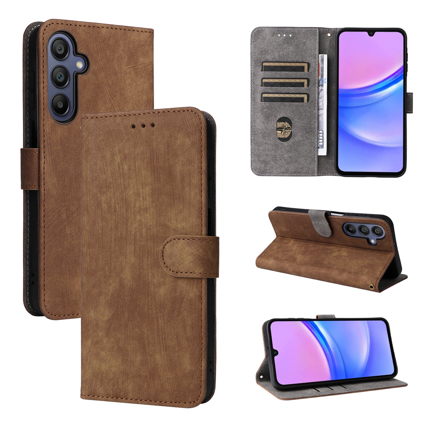 For Samsung Galaxy A16 5G / A16 4G Wallet Case RFID Blocking PU Leather Cover Stand View - Brown