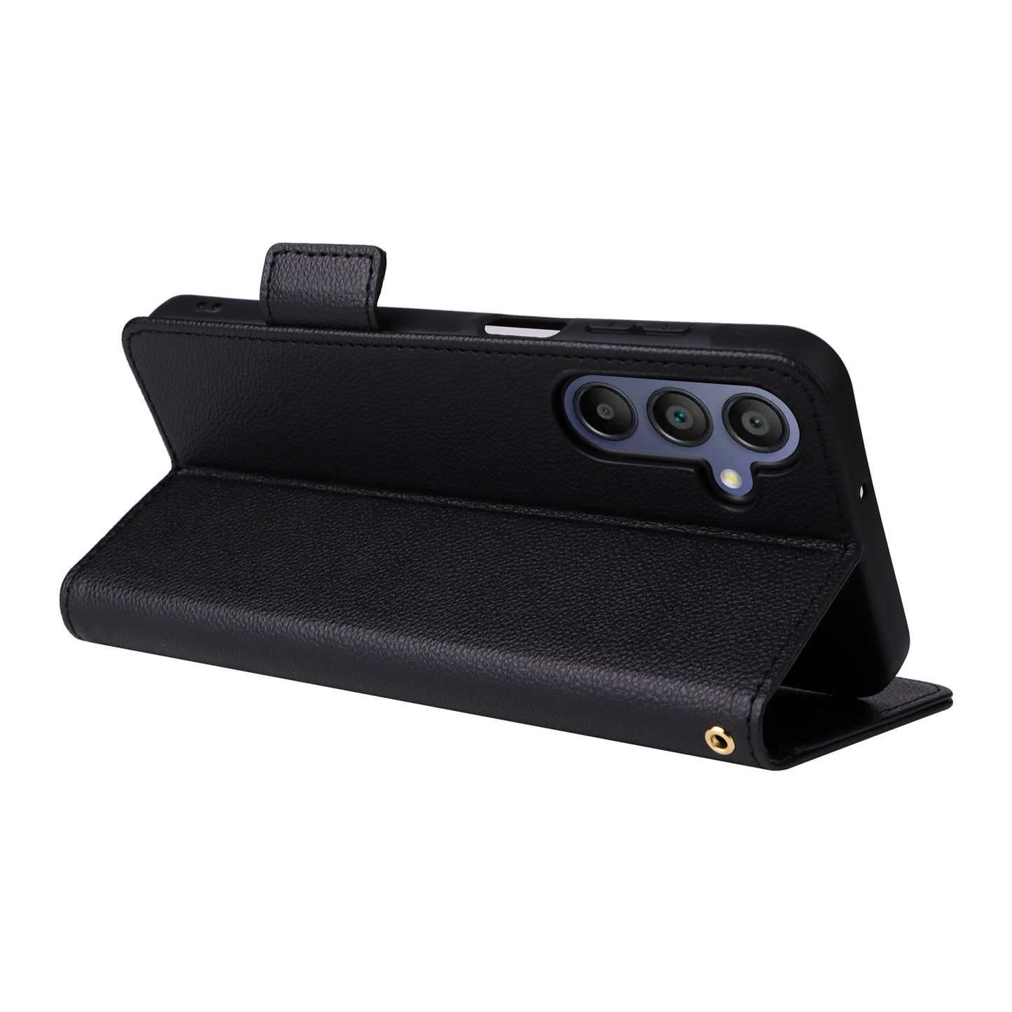 For Samsung Galaxy A16 5G / A16 4G Case Litchi Texture PU Leather Wallet Flip Phone Cover - Black