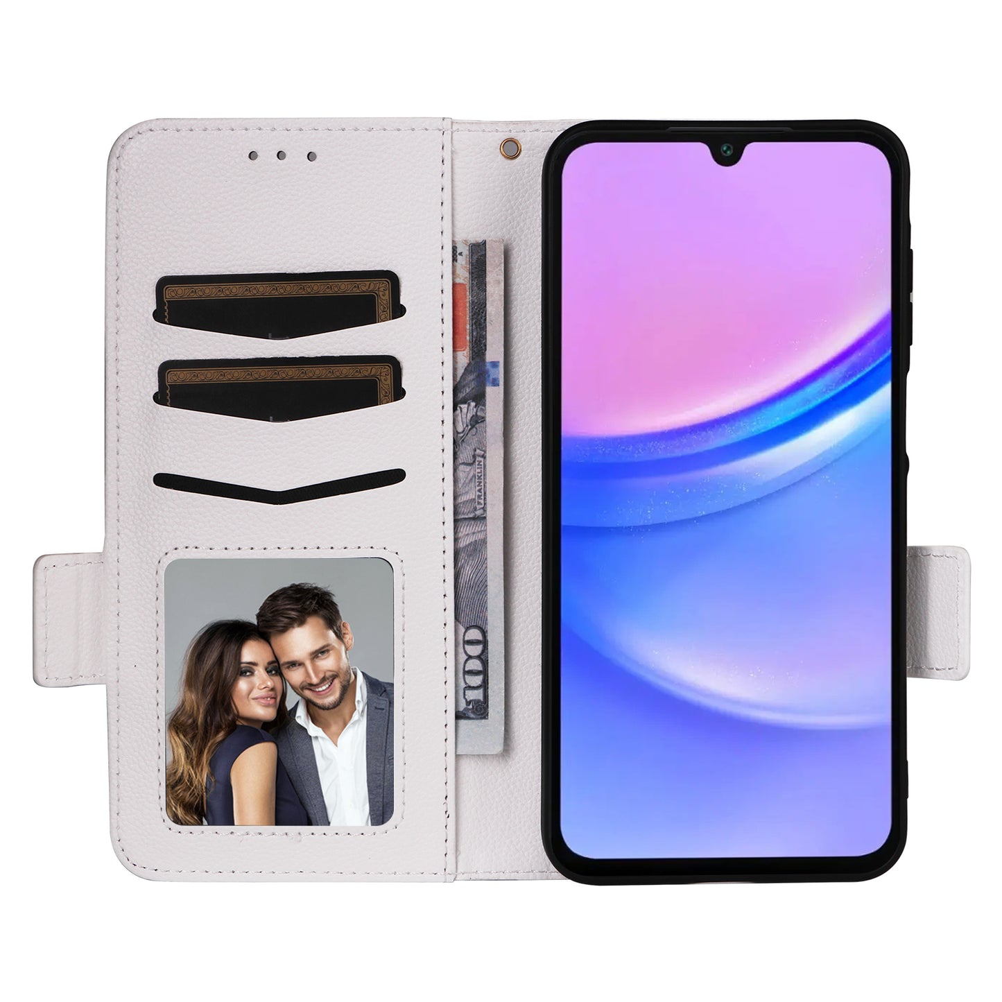 For Samsung Galaxy A16 5G / A16 4G Case Litchi Texture PU Leather Wallet Flip Phone Cover - White