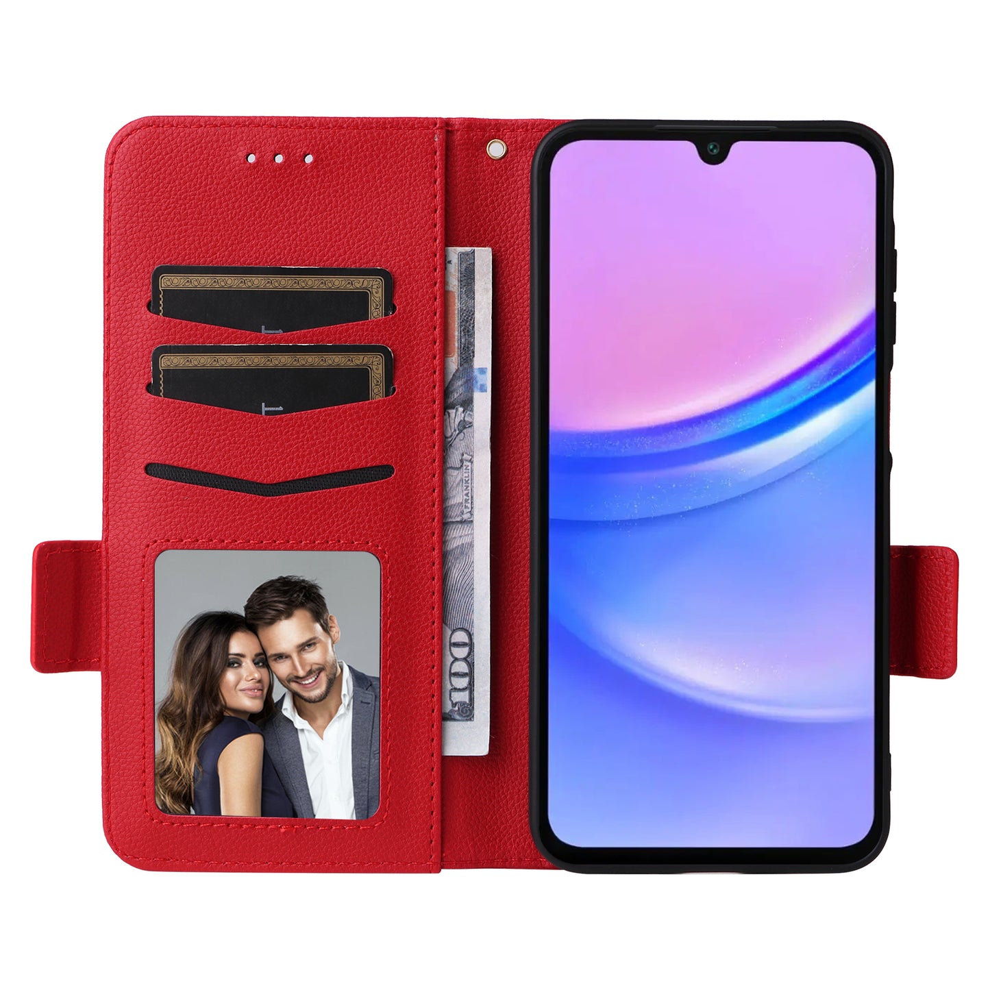 For Samsung Galaxy A16 5G / A16 4G Case Litchi Texture PU Leather Wallet Flip Phone Cover - Red