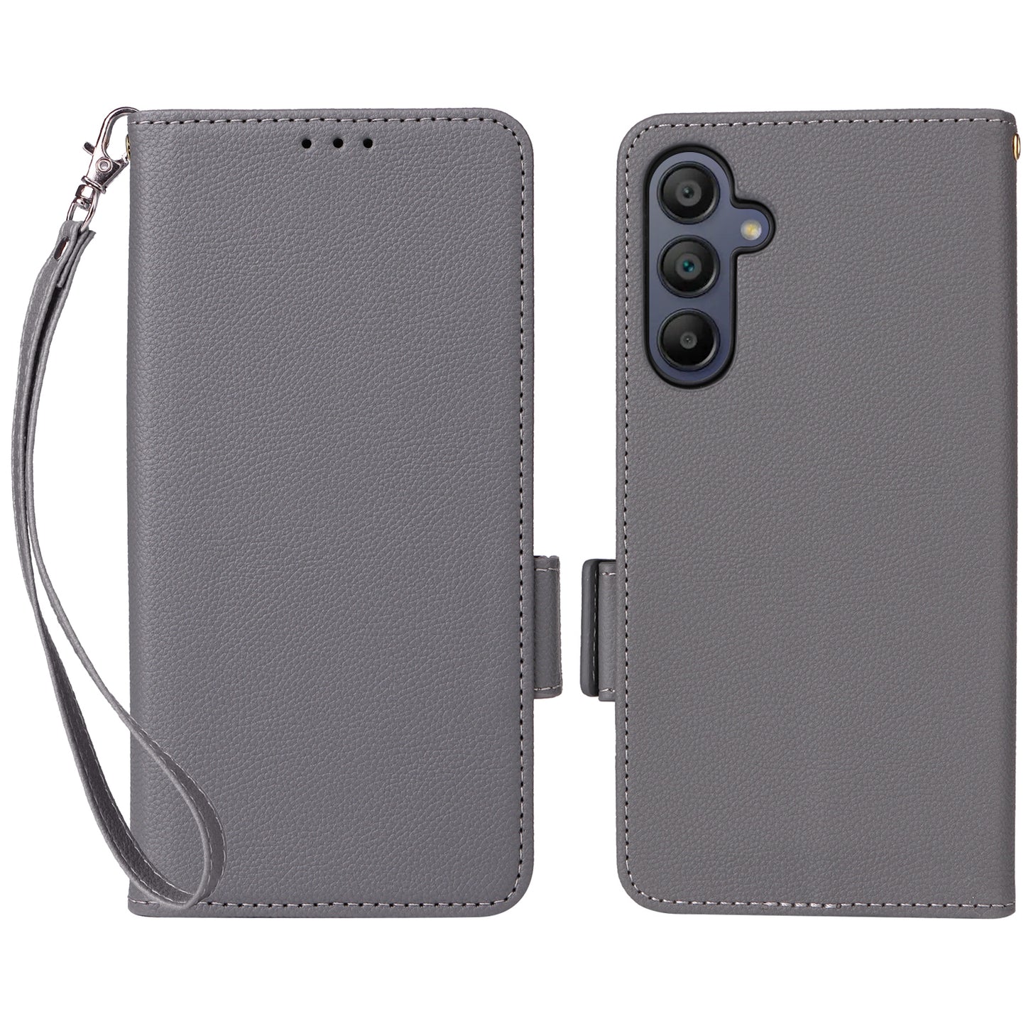 For Samsung Galaxy A16 5G / A16 4G Case Litchi Texture PU Leather Wallet Flip Phone Cover - Grey