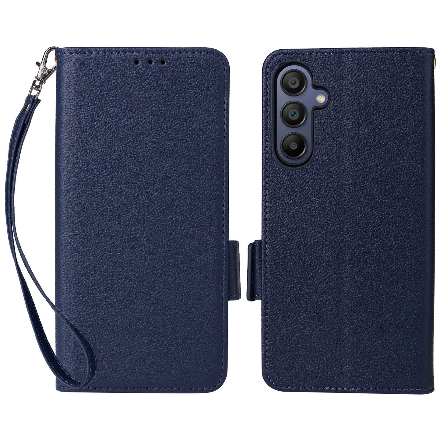 For Samsung Galaxy A16 5G / A16 4G Case Litchi Texture PU Leather Wallet Flip Phone Cover - Dark Blue