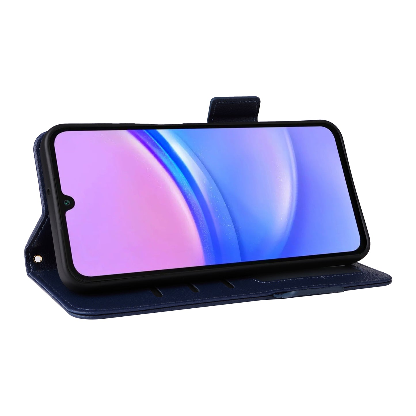 For Samsung Galaxy A16 5G / A16 4G Case Litchi Texture PU Leather Wallet Flip Phone Cover - Dark Blue