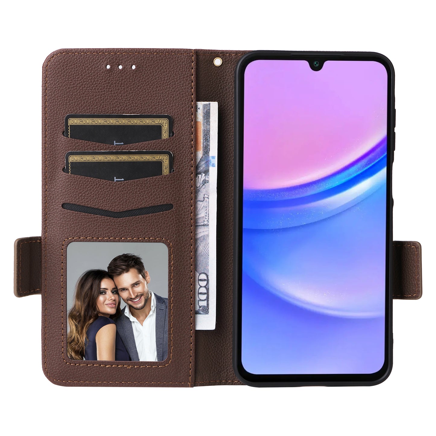 For Samsung Galaxy A16 5G / A16 4G Case Litchi Texture PU Leather Wallet Flip Phone Cover - Brown