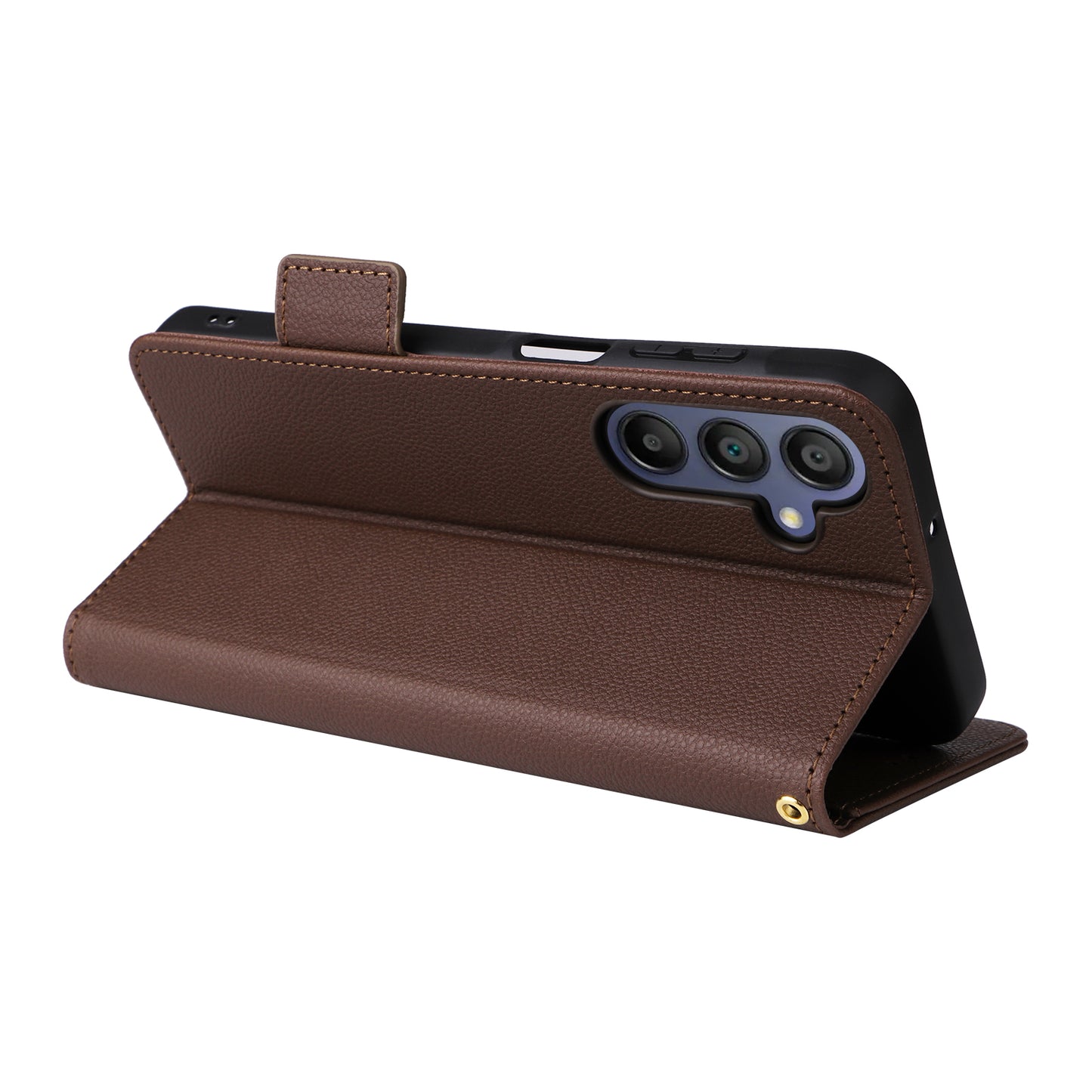 For Samsung Galaxy A16 5G / A16 4G Case Litchi Texture PU Leather Wallet Flip Phone Cover - Brown