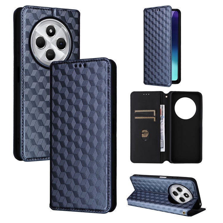 For Xiaomi Poco C75 4G / Redmi 14R 5G / 14C 4G / A4 5G Wallet Case Rhombus Imprinted Leather Phone Cover - Blue