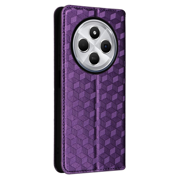 For Xiaomi Poco C75 4G / Redmi 14R 5G / 14C 4G / A4 5G Wallet Case Rhombus Imprinted Leather Phone Cover - Purple
