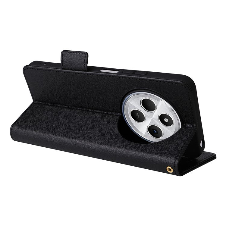 For Xiaomi Poco C75 4G / Redmi 14R 5G / 14C 4G / A4 5G Case Litchi Texture PU Leather Wallet Flip Phone Cover - Black