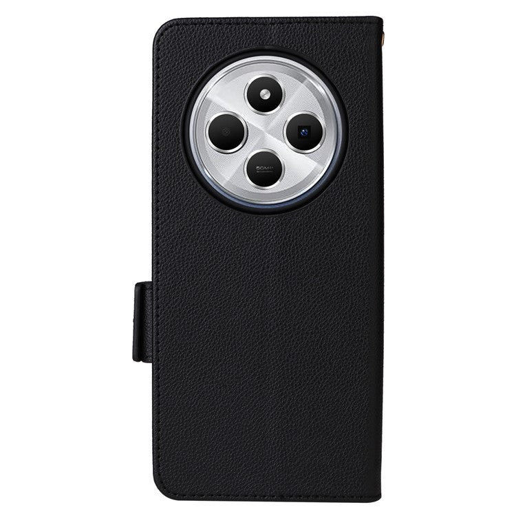 For Xiaomi Poco C75 4G / Redmi 14R 5G / 14C 4G / A4 5G Case Litchi Texture PU Leather Wallet Flip Phone Cover - Black