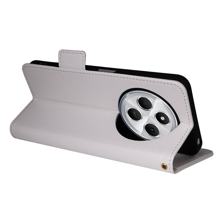 For Xiaomi Poco C75 4G / Redmi 14R 5G / 14C 4G / A4 5G Case Litchi Texture PU Leather Wallet Flip Phone Cover - White