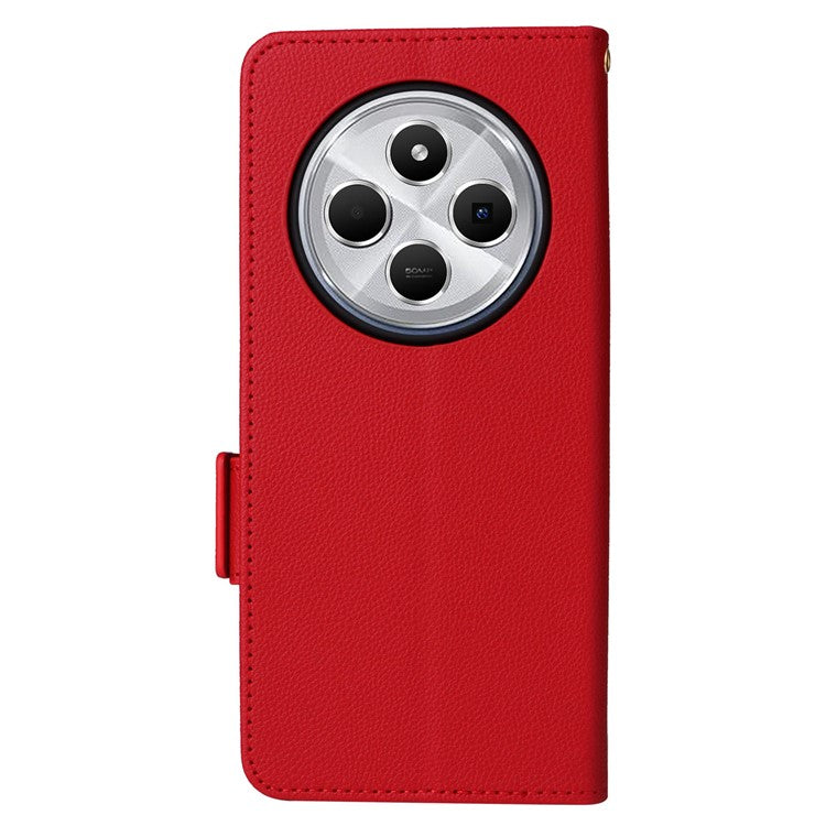 For Xiaomi Poco C75 4G / Redmi 14R 5G / 14C 4G / A4 5G Case Litchi Texture PU Leather Wallet Flip Phone Cover - Red