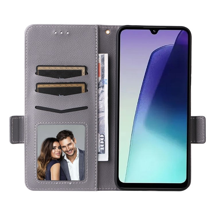 For Xiaomi Poco C75 4G / Redmi 14R 5G / 14C 4G / A4 5G Case Litchi Texture PU Leather Wallet Flip Phone Cover - Grey