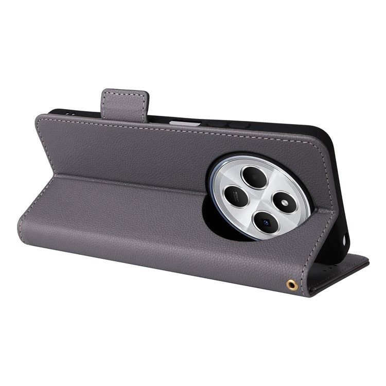 For Xiaomi Poco C75 4G / Redmi 14R 5G / 14C 4G / A4 5G Case Litchi Texture PU Leather Wallet Flip Phone Cover - Grey