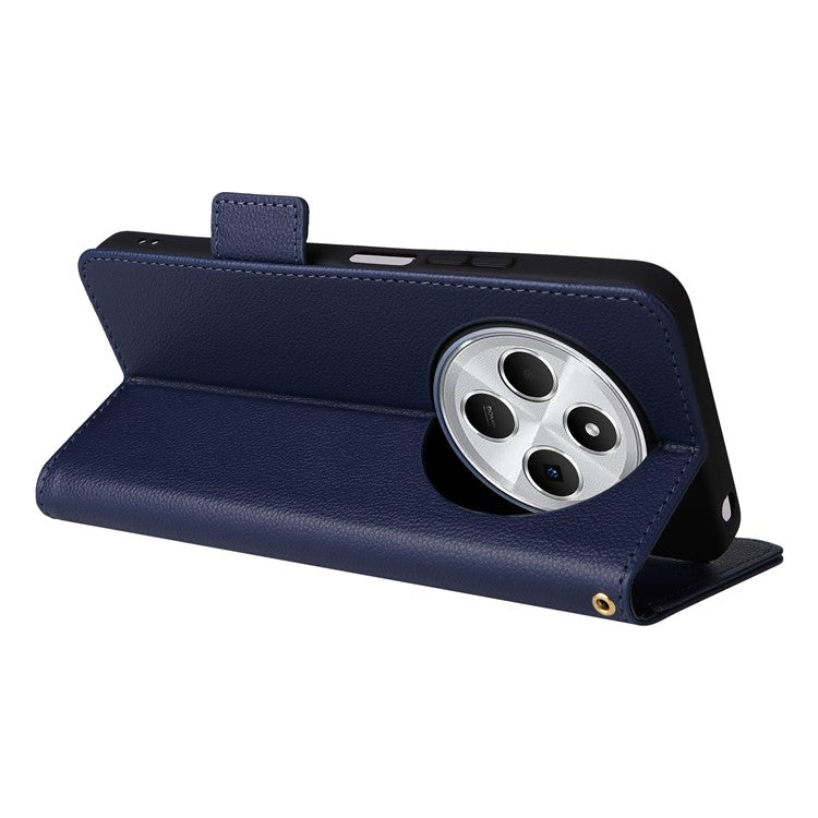 For Xiaomi Poco C75 4G / Redmi 14R 5G / 14C 4G / A4 5G Case Litchi Texture PU Leather Wallet Flip Phone Cover - Dark Blue